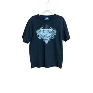 Superman Black Shirt Size Large Men Alstyle Apparel Silver Flame Short Sleeve